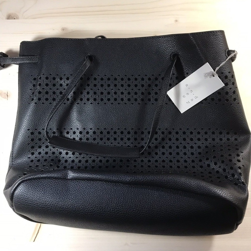 Laser Cut Bucket Bag Tote Handbag Purse w/Wristlet